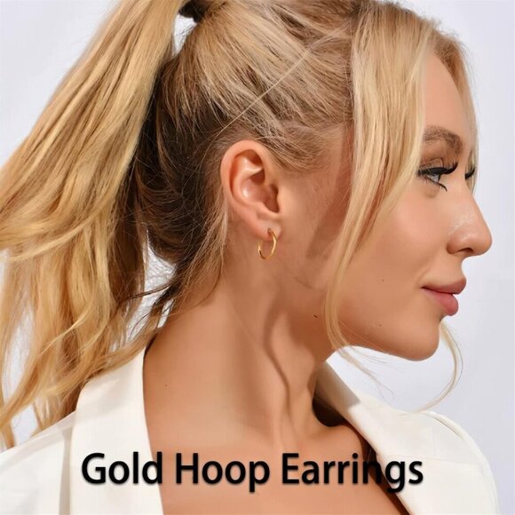 Minimalist Hoop Earrings Set 14K Gold Silver Hypoallergenic Lightweight - Picture 5 of 7